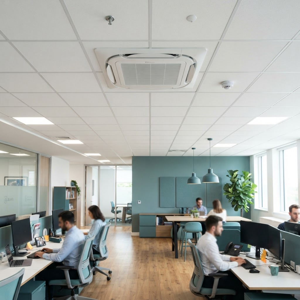 AC cassette plafon di kantor yang terang